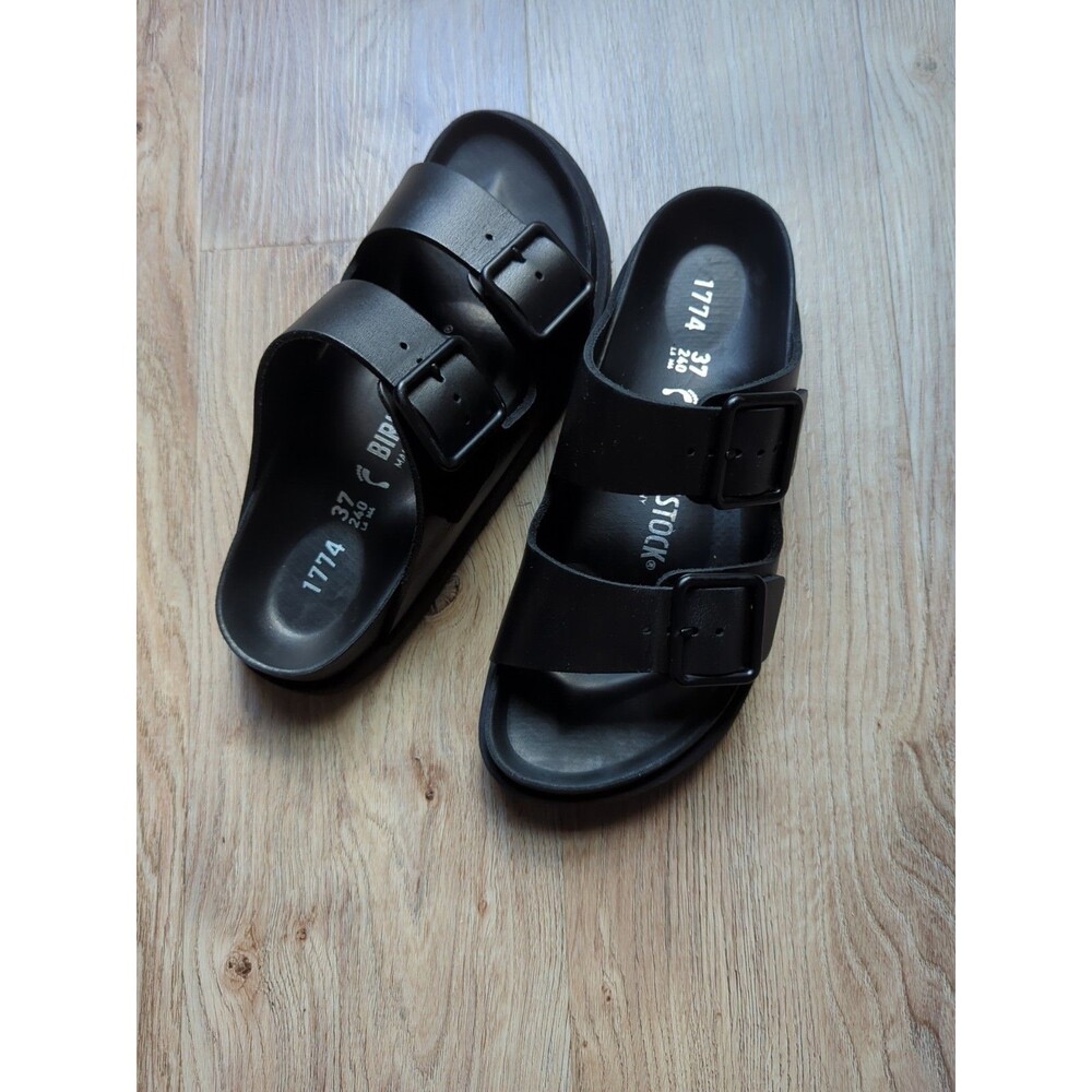 Birkenstock 1774 Arizona Exquisite All Black Leather Sandals EU 37 Womens 6-6.5